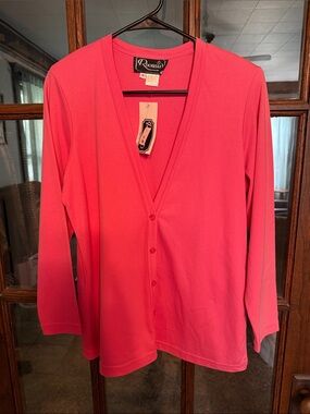 Rochelle Pink V-Neck Button Front Long Sleeve Cardigan‎ Sweater Small NWT USA